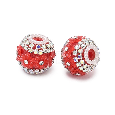 Bling Resin Rhinestone Flower Beads OACR-D310-01P-E-1
