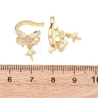 Butterfly with Star Brass Micro Pave Clear Cubic Zirconia Cuff Earrings EJEW-H178-11G-1