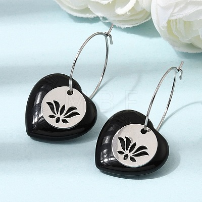 Natural Obsidian & 304 Stainless Steel Hoop Earrings for Women EJEW-G475-02P-05-1