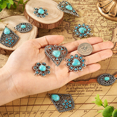 10Pcs 5 Styles Synthetic Turquoise Dyed Pendants FIND-TA0003-28-1