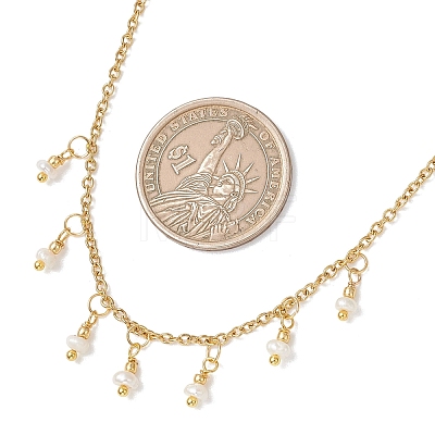 Natural Pearl Rice Pendant Bib Necklaces with 304 Stainless Steel Cable Chains NJEW-JN05944-1