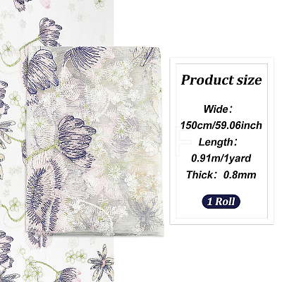 Embroidered Flowers Polyester Tulle Lace Fabric DIY-WH0449-31A-1
