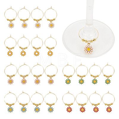 24Pcs 6 Colors Brass Wine Glass Charms AJEW-GO00007-1