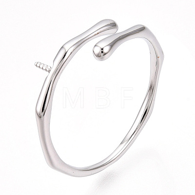 Rhodium Plated 925 Sterling Silver Open Cuff Ring Settings STER-T007-131P-1