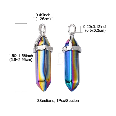 3Pcs 3 Colors Faceted Bullet Glass Pointed Pendants KK-FS0001-09-1
