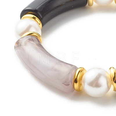 Chunky Acrylic Curved Tube Beads Stretch Bracelet for Teen Girl Women BJEW-JB06993-02-1