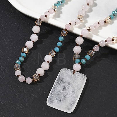 Natural Quartz Crystal Rectangle Pendant Glass Beaded Long Necklaces GG-CBAE048-02C-1
