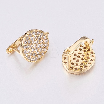 Brass Micro Pave Cubic Zirconia Hoop Earring Findings with Latch Back Closure ZIRC-K075-24G-1