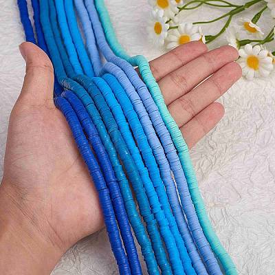 10 Strands 5 Colors Flat Round Handmade Polymer Clay Beads CLAY-SZ0002-02D-1