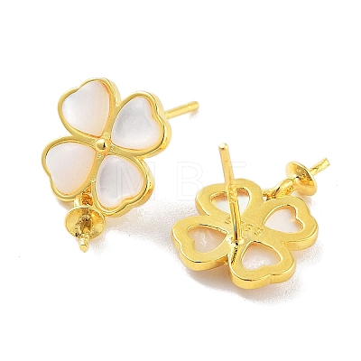 925 Sterling Silver with Shell Stud Earrings Findings EJEW-B038-03G-1