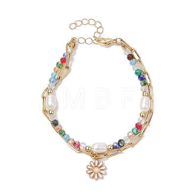 Electroplated Glass & Imitation Pearl Multi-strand Bracelets BJEW-JB10430-1