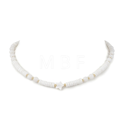 Natural White Shell Star Round Heishi Beaded Necklaces NJEW-JN05805-1