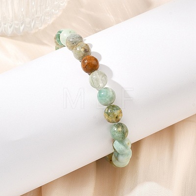 Natural Green Quartz Round Beads Stretch Bracelets for Women Men BJEW-JB13862-1