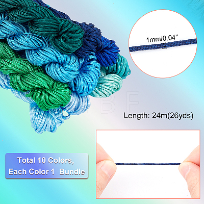   10 Bundles 10 Colors Nylon Chinese Knotting Cord NWIR-PH0002-06B-02-1