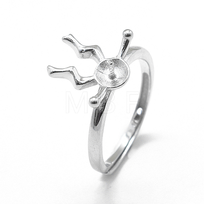 Adjustable Rhodium Plated 925 Sterling Silver Finger Ring Components STER-L055-025P-1