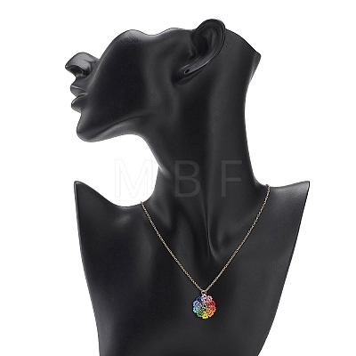 Rainbow Color Japanese Seed Braided Flower Pendant Necklace with 304 Stainless Steel Chains for Women NJEW-MZ00004-1