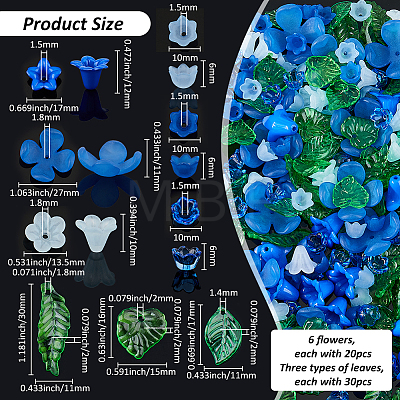 Leaf & Flower Transparent Acrylic Pendants & Beads Findings Kits MACR-FH0001-25-1