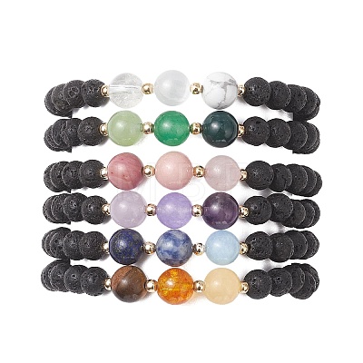 Natural & Synthetic Mixed Gemstone Beads Stretch Bracelets for Women BJEW-JB13202-1