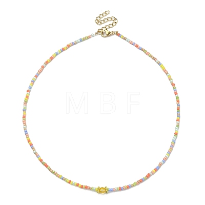 Natural Mixed Gemstone & Glass Seed Beaded Necklace NJEW-JN04426-1