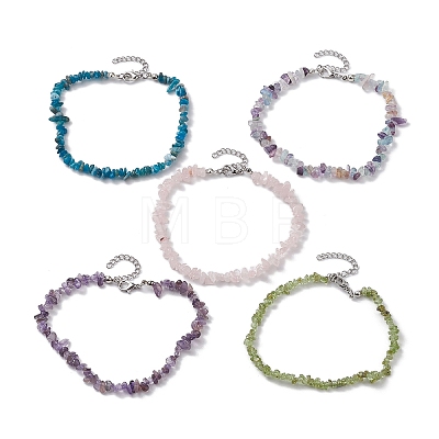 Natural Gemstone Beads Anklets AJEW-AN00583-1