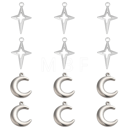 12Pcs 2 Style 304 Stainless Steel Pendants STAS-UN0042-13-1