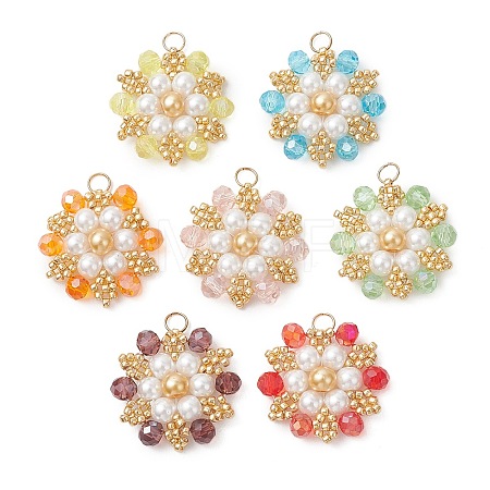 7Pcs 7 Colors TOHO Glass Seed Beaded Pendants PALLOY-MZ01276-1