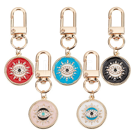 5Pcs 5 Style Flat Round with Evil Eye Alloy Enamel Pendant Decorations KEYC-AR0001-17-1