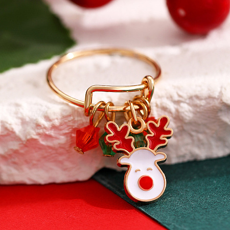 Christmas Adjustable Alloy Rhinestone Enamel Finger Rings FS-WG94CC2-09-1