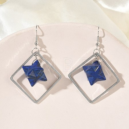 Rhombus Brass Dangle Earrings EJEW-D360-01P-10-1