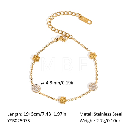 304 Stainless Steel Micro Pave Clear Cubic Zirconia Link Chain Bracelets for Women XX6576-22-1