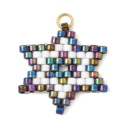 Glass Seed Beads Pendants PALLOY-MZ01457-02-1