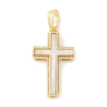 Brass Pave Natural White Shell Pendants KK-S522-01A-G-1