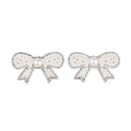Bowknot Hotfix Rhinestone & Imitation Pearl Trimming DIY-T004-02-1