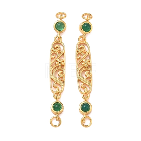 Brass & Natural Green Onyx Agate(Dyed & Heated) Hollow Oval with Flower Links Connector Charms KK-D113-05G-1
