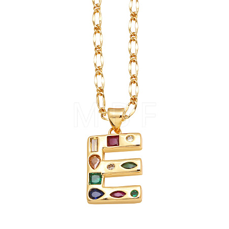 Brass Pave Colorful Cubic Zirconia Initial Pendant Necklaces FS-WG26597-05-1