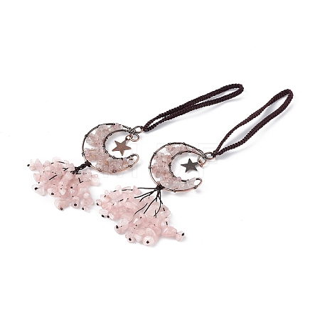 Natural Rose Quartz Moon with Chips Tassel Pendant Decorations G-L524-07R-B02-1