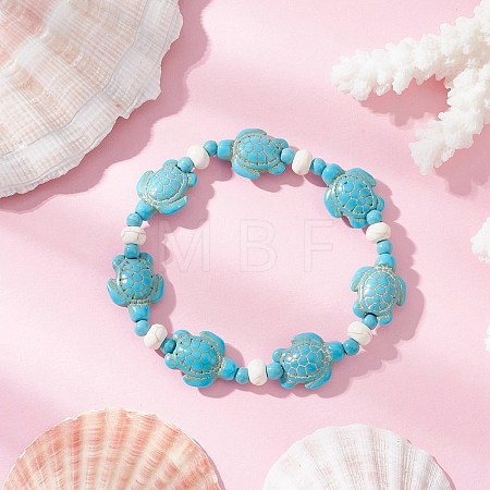 Synthetic Turquoise & Natural Freshwater Shell Beads Stretch Bracelets for Women BJEW-JB12017-02-1