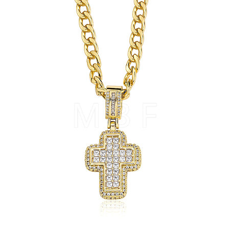 Brass Micro Pave Clear Cubic Zirconia Cubic Zirconia Cross Pendant Twisted Chain Necklaces for Women FS-WGE1C81-03-1