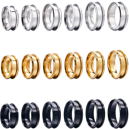 18Pcs 18 Styles 201 Stainless Steel Grooved Finger Ring Settings RJEW-SC0001-41-1