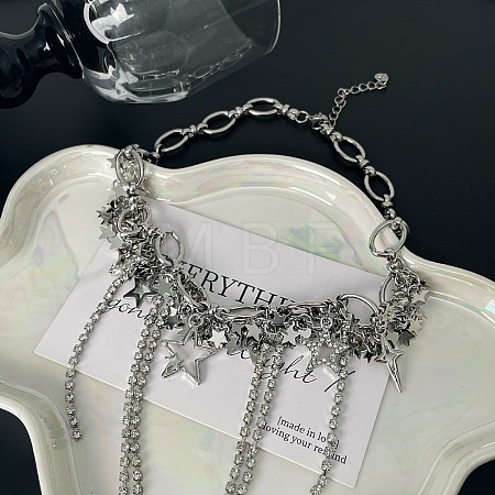 Star Brass & Alloy Crystal Rhinestone Tassel Choker Necklaces FS-WGAD64A-01-1