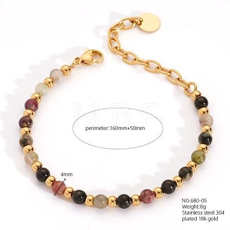 Bohemian Style Natural Tourmaline Round Beaded Bracelets for Women JU9810-5-1