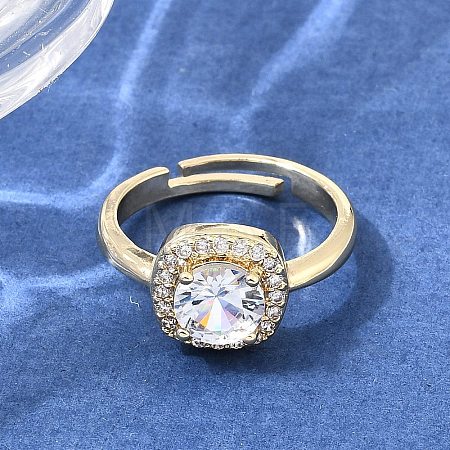 Brass Micro Pave Clear Cubic Zirconia Cuff Open Rings CU-CBA5C10-12G-1