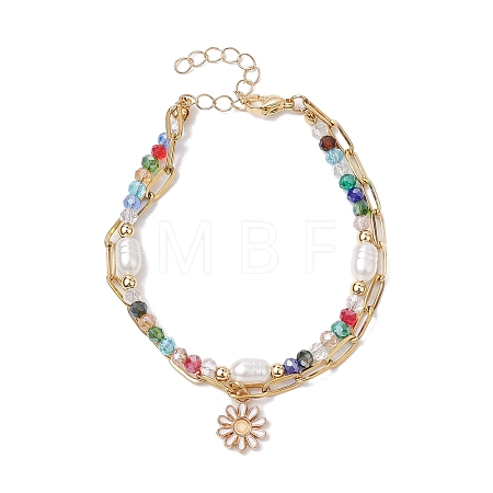 Electroplated Glass & Imitation Pearl Multi-strand Bracelets BJEW-JB10430-1