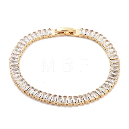 Brass Pave Clear Cubic Zirconia Rectangle Link Bracelets BJEW-B094-11B-G-1