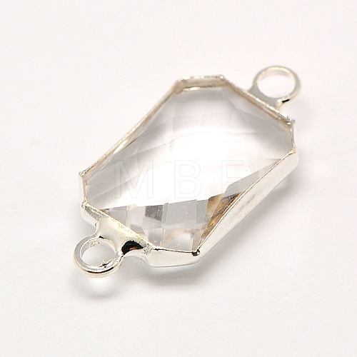 Silver Color Plated Brass Glass Faceted Rectangle Links connectors GLAA-M008-A-21S-1