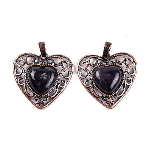 Natural Amethyst Peach Love Heart Pendants G-G158-01-08-1