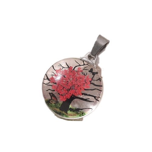 5Pcs Dried Flower Glass Pendants PW-WG2A25C-02-1