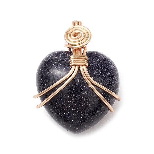 Synthetic Blue Goldstone Copper Wire Wrapped Pendants PALLOY-JF03309-04-1