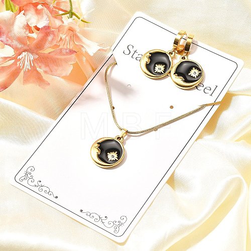 304 Stainless Steel Enamel & Rhinestone Pendant Necklaces & Hoop Earring Set for Women SJEW-C007-02G-01-1