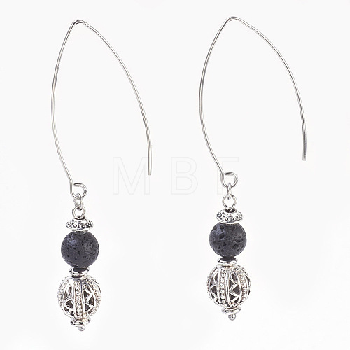 Natural Lava Rock Beads Dangle Earrings EJEW-JE02811-09-1